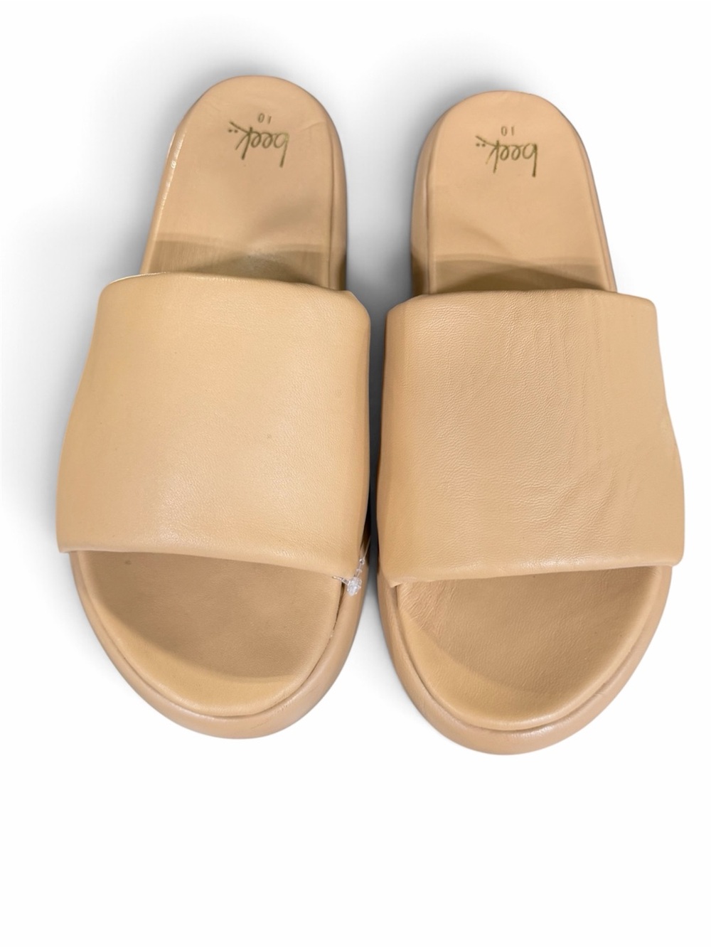 NWOT! Beek Trumpeter Platform Slide Sandals in Beach Tan Leather